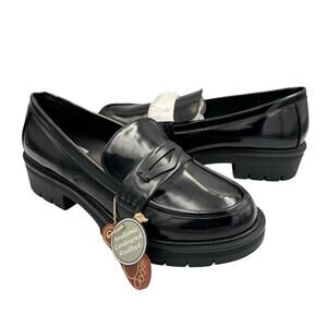 MIA NWOB Nelcy Black Vegan Faux Leather Slip On Chunky Heel Penny Loafers